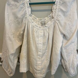 American Eagle Outfitters White Embroidered Blouse
